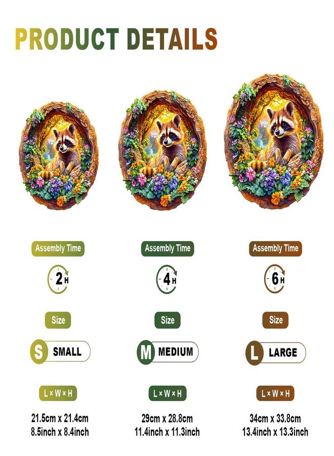 DOCRAGI Wooden Puzzles for Adults - Raccoon on Vacation Wooden Jigsaw Puzzle - Unique Animal Shaped Wood Puzzles Adult - Christmas Birthday Gifts for Adults/Friends/Family - 100pcs 8.5 * 8.4in - Image 5